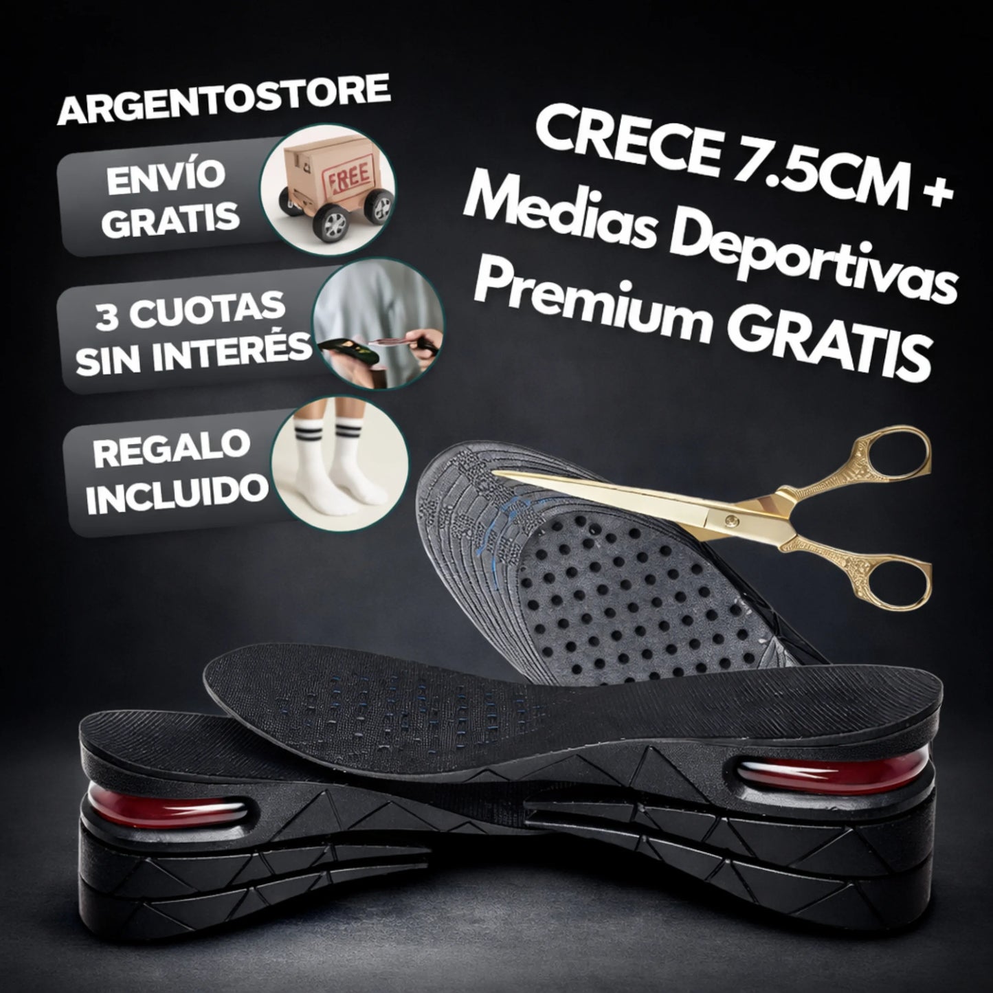 Pack Estatura Pro: Plantillas 7.5cm + 2 Pares de Medias Deportivas Premium