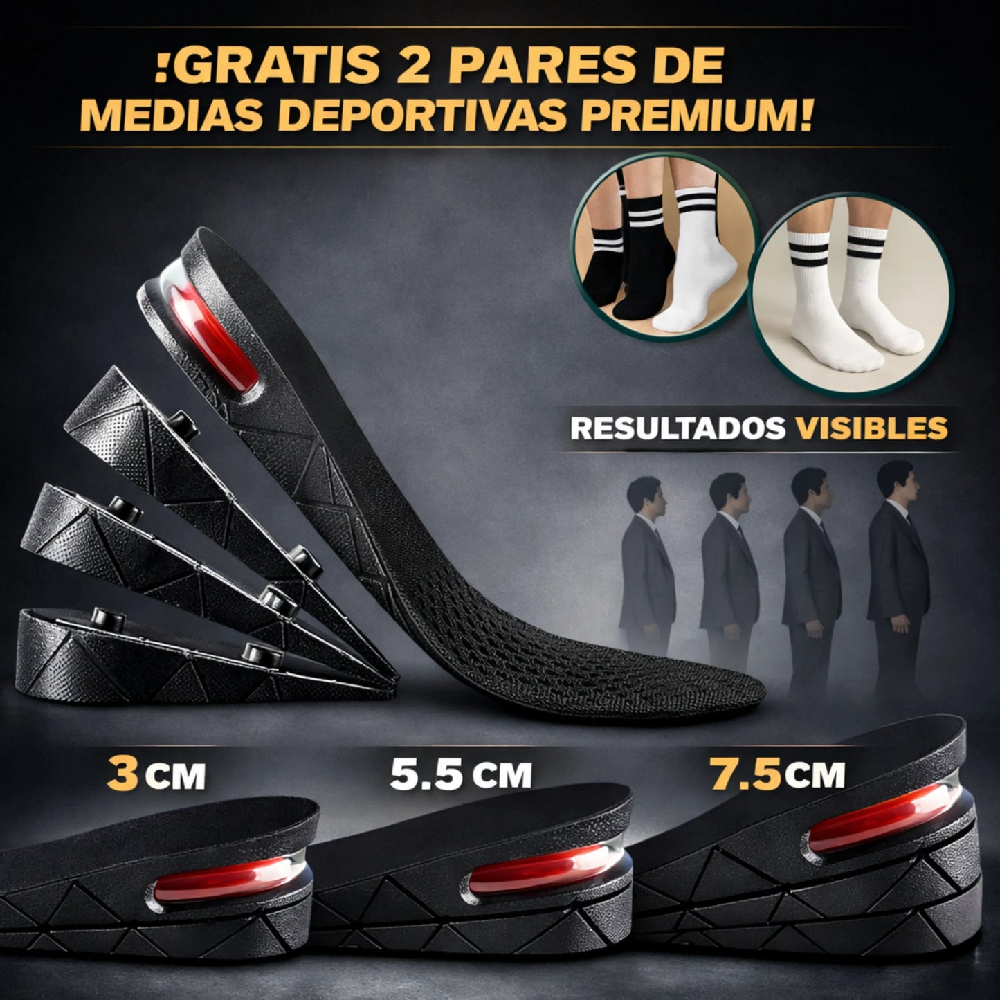 Pack Estatura Pro: Plantillas 7.5cm + 2 Pares de Medias Deportivas Premium